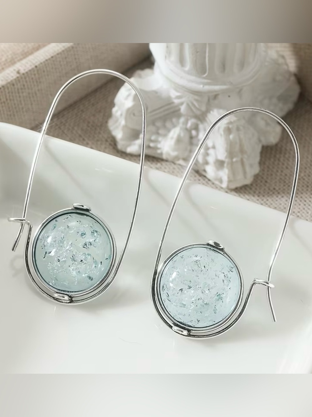 NEW! Sea Glass Effect Silver Drop Earrings. Unique Earrings. 🪼 (A0-14)